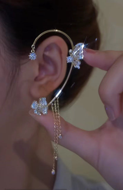 2022 New Simple Fashion Super Flash Diamond Butterfly Flower Ladies Without Ear Holes Tassel Earrings Wholesale