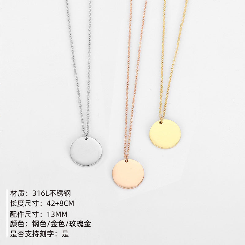 Emanco Europe and the United States Simple gold round pendant short 316L stainless steel necklace lock bone chain wholesale letter