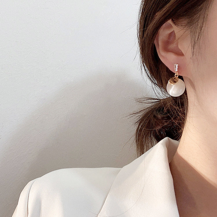 925 Silver Needle Korean Simple European and American Light Luxury Ladies Opal Earrings Geometric Round Earrings Cold Wind Earrings