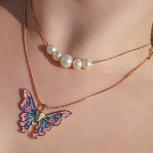 Barbie Princess Necklace Pearl Drop Oil Butterfly Princess Crystal Necklace Couple Girlfriend Jewelry Gift Cross-border Necklace