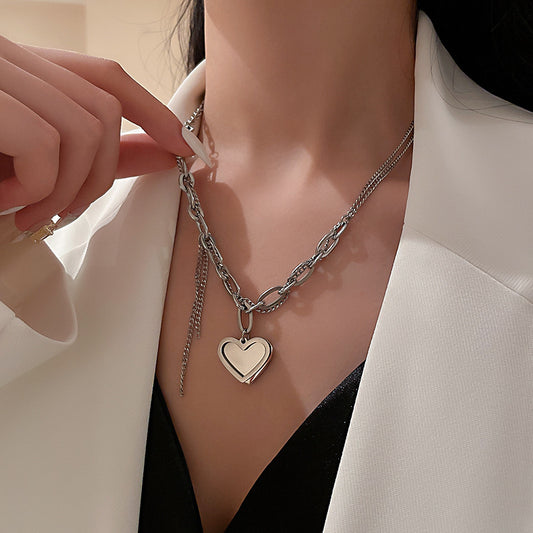 Titanium steel necklace 2021 new cold dust happier love neck chain silver Korean metal quality lock bone chain necklace