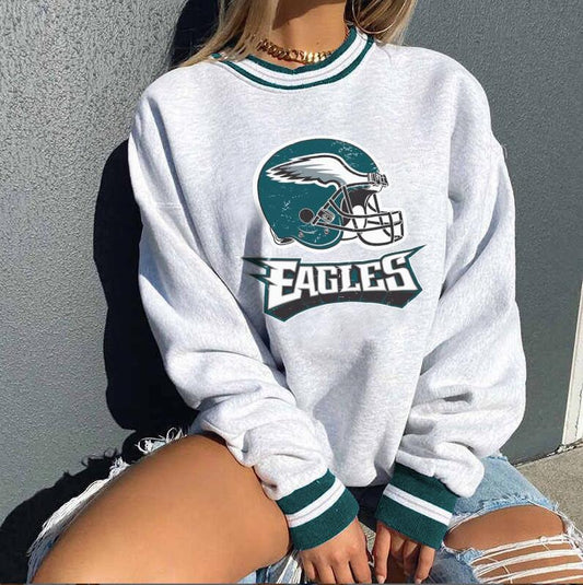 Spring and autumn European and American NFL football team logo 3D printing long-sleeved loose casual round neck pullover sweater-