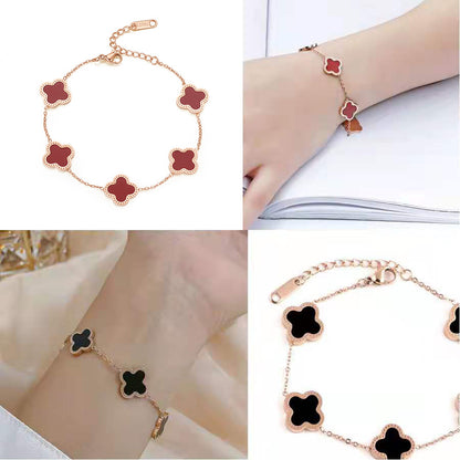 Japanese and Korean fashion titanium steel four-leaf clover five-flower bracelet women's lucky grass acrylic 18K rose gold bracelet bracelet