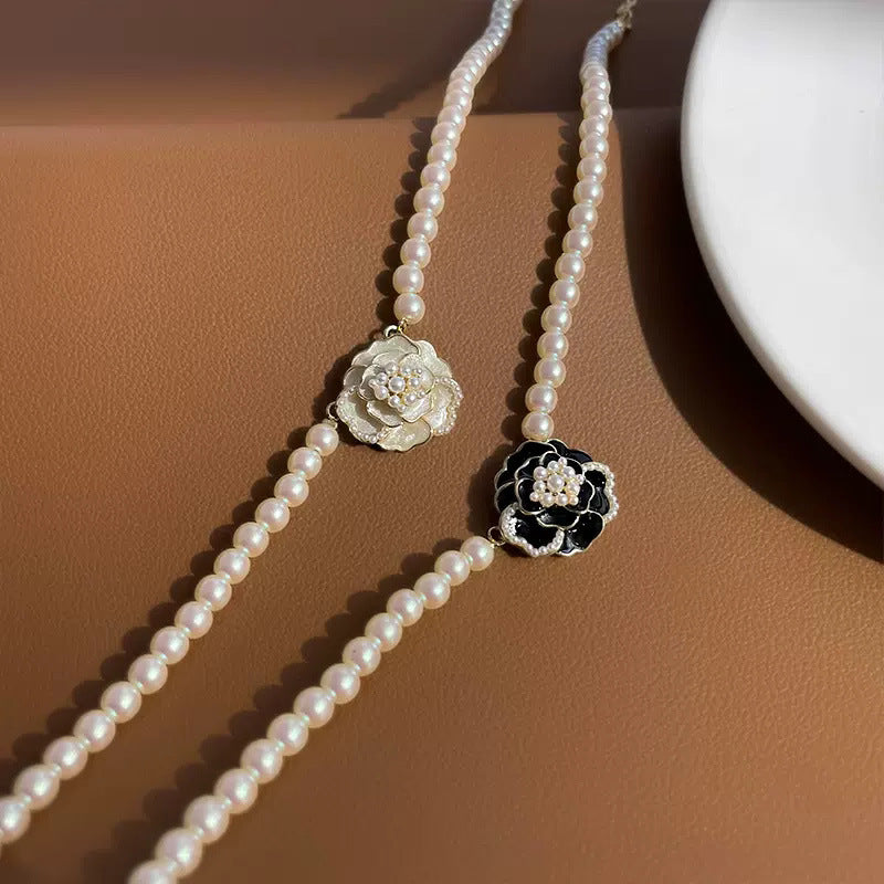 Camellia pearl necklace women's light luxury style niche design sense wild neck necklace high-end accessories clavicle chain