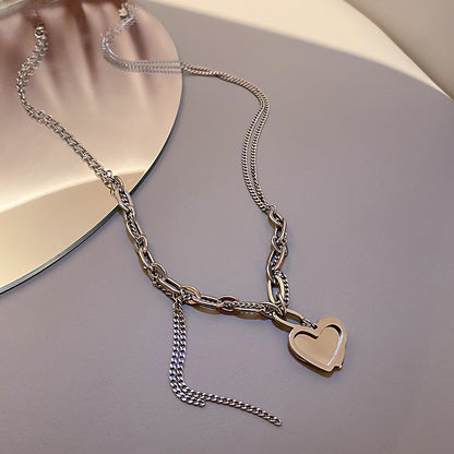 Titanium steel necklace 2021 new cold dust happier love neck chain silver Korean metal quality lock bone chain necklace